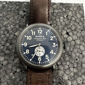 Shinola 47mm with midnight blue dial and sandblasted gunmetal case.(new battery)